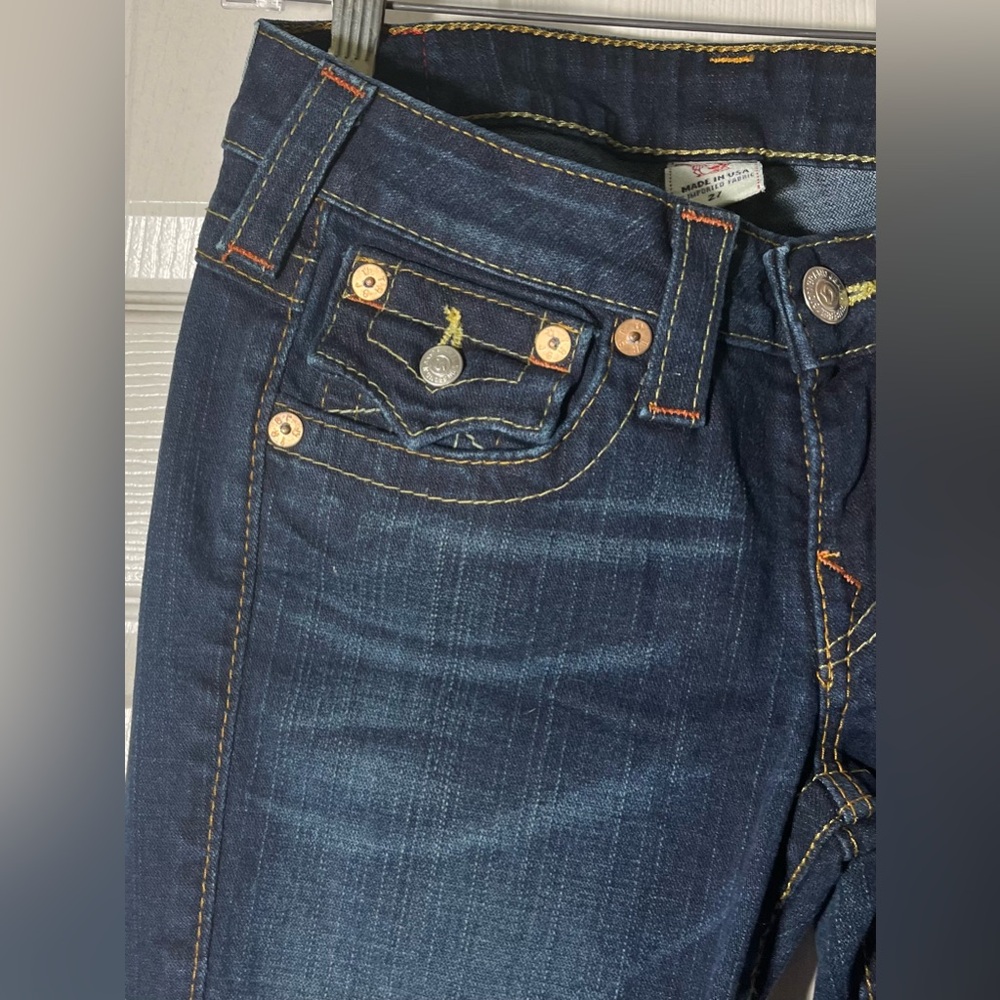 TRUE RELIGION Blue Jeans Women’s Straining Leg Sz 27 - Picture 3 of 12
